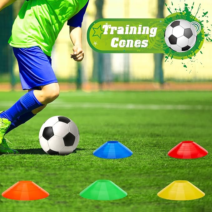 Set of 100 Soccer Cones Disc Cones Soccer Agility Cones Sports Training Cones Multicolor Field Marker Plastic Cones with 2 Holder for Kids Football Basketball Lacrosse Tennis Practice Equipment