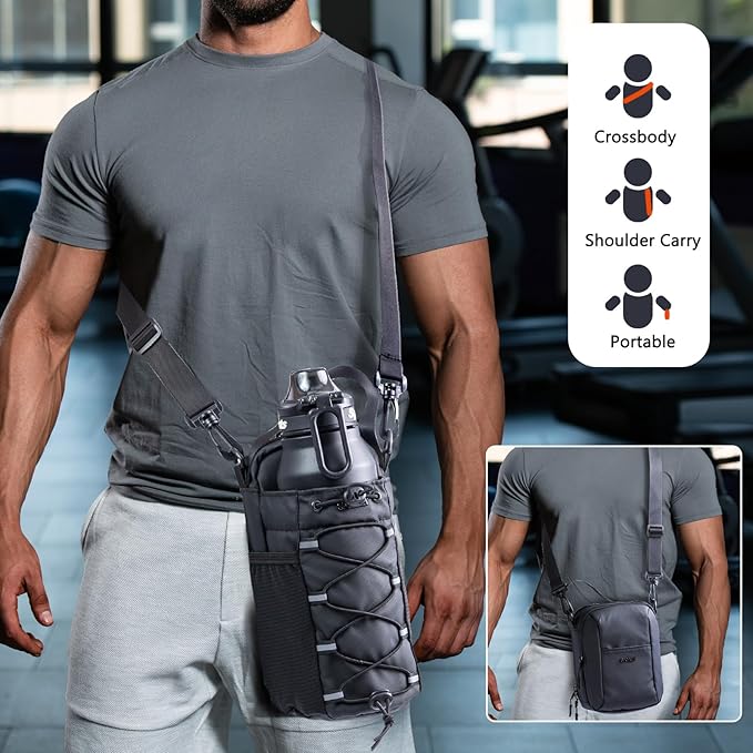 2-Pack Magnetic Gym Bag for Water Bottle & Magnetic Gym Pouch – Bottle’s Holder Fits Up to 46oz Bottles– Sling Water Bottles Bag with Strap for Workout, Tank -Men’s & Women’s Gym Accessories
