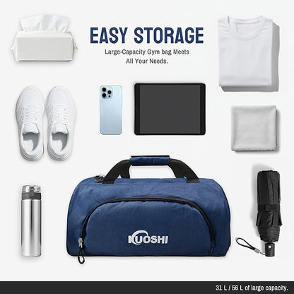 Gym Bag for Men & Women with Shoe Compartment & Wet Pocket, 31L Water Resistant Sports Duffle Bag with Quick-Access Pouch,Multi-Purpose Weekender Overnight Bag
