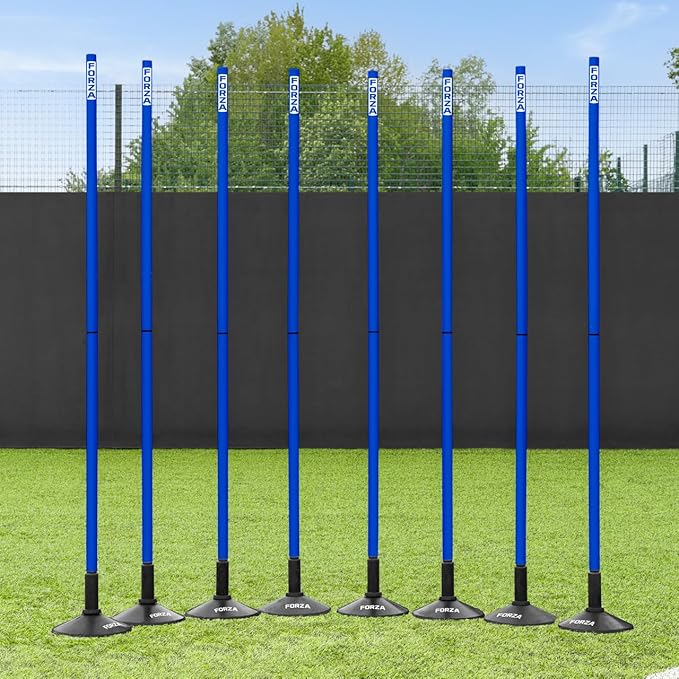 FORZA Slalom Agility Poles | Improve Endurance, Speed & Footwork | Color, Size & Rubber Base Options Available [8 Pack]
