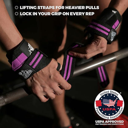 Wrist Wraps + Lifting Straps Bundle (2 Pairs) for Weightlifting, Cross Training, Workout, Gym, Powerlifting, Bodybuilding - Support for Men/Women, Avoid Injury During Weight Lifting