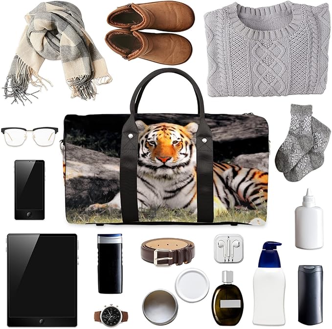 Travel Duffel Bag Animal Tiger Print Pattern Sport Tote Gym Bag Waterproof Foldable Carryon Weekend Overnight Training Handbag Sports Duffle Bags for Women Men Boys Girls
