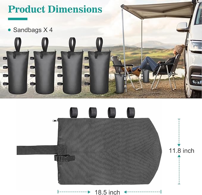 Aimosen 210 LBS Sandbags Weight Bags, 4 Packs Large Heavy Duty Sand Bags with Zipper and Straps for Beach Camping Canopies, Pop Up Tent, RV Awning, Patio Umbrella Base, Gazebos, Trampoline Stakes