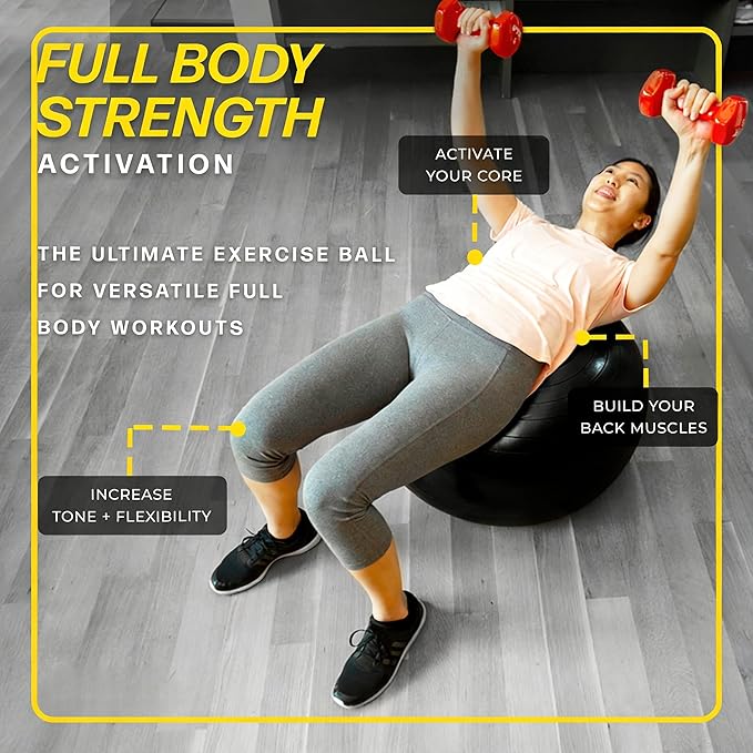 Exercise & Pilates Yoga Ball Anti-Burst and Slip Resistant - for Fitness, Pregnancy, Stability, Balance, Core Workout - Red Training Ball w/Quick Pump for Home Office Gym