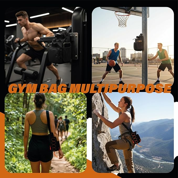 Magnetic Gym Bag for Men and Women - Water Bottle Holder, Phone Pocket, Sling Strap - Durable Sports Workout Crossbody Shoulder Pouch for Travel Exercise - Magnetic Gym Pouch.