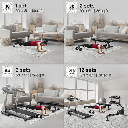 bemaxx Gym Mats Set - 18 pcs EVA Interlocking Foam Floor Tiles (12.6"x12.6"x0.4") 18sqft Protective Gym Flooring Sports Home Workout Exercise Mats Puzzle Garage Fitness Play-Room Pool Treadmill Bike