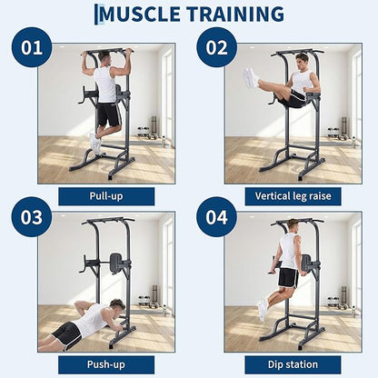 Multifunction Pull Up Bar Dip Station for Home Gym, Adjustable Height Power Tower, 880LBS Capacity Strength Training Equipment for Full Body Workout, Indoor Fitness Chin Up Bar for Men Women