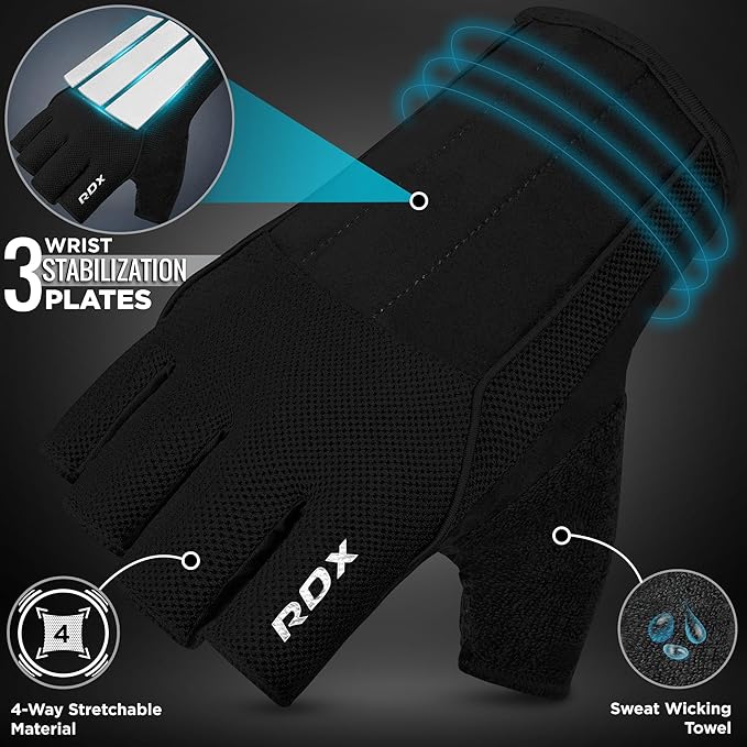 RDX Workout Gloves, 15-Inch Long Support Strap Anti Slip Palm Protection with 3 Wrist Alignment Plates, Powerlifting Deadlifting Bodybuilding Gym Fitness, Weight Lifting Exercise Training, Men Women