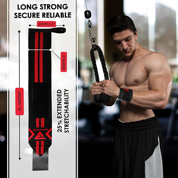 Weight Lifting Wrist Wraps – 18” Cotton Wrist Support with Thumb Loop – Gym Straps for Workout Powerlifting Weightlifting Fitness Strength Training, Stiff Wrist Straps
