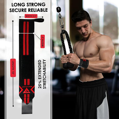 Weight Lifting Wrist Wraps – 18” Cotton Wrist Support with Thumb Loop – Gym Straps for Workout Powerlifting Weightlifting Fitness Strength Training, Stiff Wrist Straps