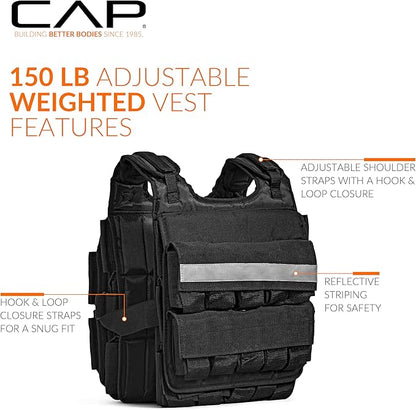 CAP Barbell Adjustable Weighted Vest | 20-150 lbs | Heavy-Duty Workout Vest with Removable Iron Weights for Strength Training, Cardio, Running, and Calisthenics