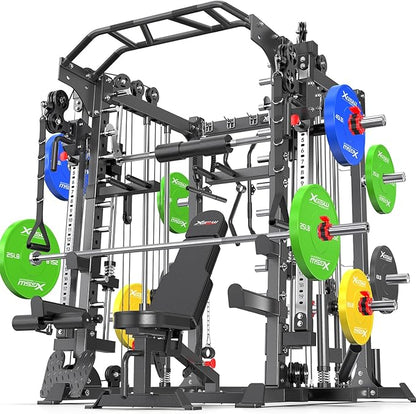 Multi-Purpose Squat Rack,Smith Machine Weight Rack Set with Cable Crossover System, Home Gym Power Racks, Power Racks and Packages