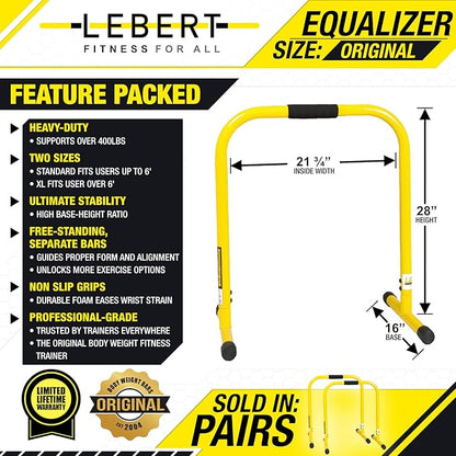 Lebert EQualizer Total Body Strengthener – Portable Dip Station for Full Bodyweight Training – Includes Hip Resistance Band & Online Coaching – Available in Standard & XL Sizes