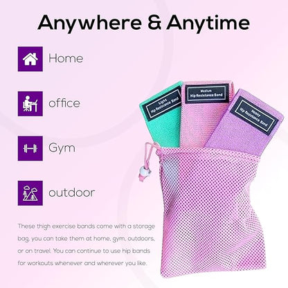Perfect Stix Booty Bands - 3 Difficulties - Fabric Resistance Bands Set. Non Slip Stretch Bands. Exercise Bands for Legs and Butt. Includes a Pink Mesh Traveling Bag