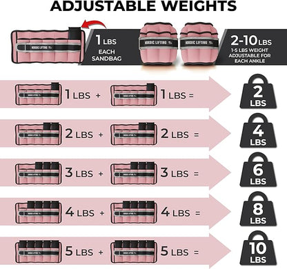 Nordic Lifting Adjustable Ankle Weights for Women & Men – 1 Pair (2–10 lbs) Wrist, Arm & Leg Weights for Gym, Yoga & Home Workouts – Secure Fit Strap Design – Durable Fitness Training Equipment