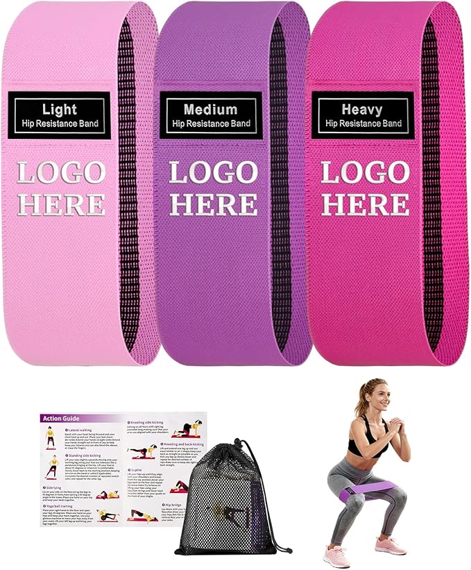 Muka 3 Pcs Custom Fabric Resistance Bands Embroidered with Logo, Booty Stretch Band Loops Elastic Straps for Legs Glute Thigh