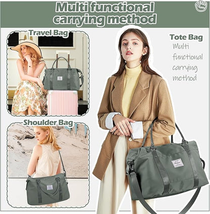 Small Gym Duffel Bag, Travel Weekender Bags for Women, Overnight Gym Carry On Tote Bag with Wet Pocket, Hospital Mom Bag for Labor and Delivery - Green
