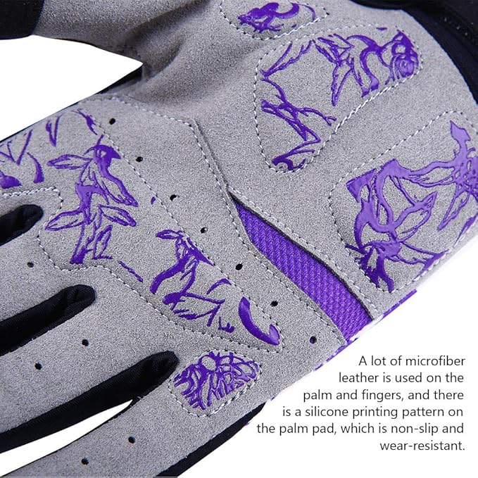 DuShow Bike Gloves for Women Cycling,Pink Floral Workout Gloves Women,Full Finger Biking Driving Riding Gloves for Women,Gel Padded Touch Screen Gym Gloves