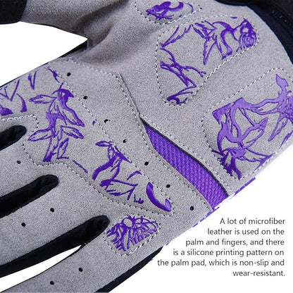 DuShow Bike Gloves for Women Cycling,Pink Floral Workout Gloves Women,Full Finger Biking Driving Riding Gloves for Women,Gel Padded Touch Screen Gym Gloves