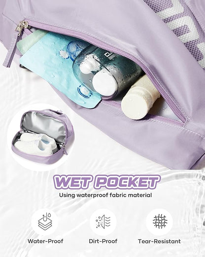Gym Backpack for Women with Shoe Compartment, Sport Backpack Casual Daypack for Girls, Small Cheer Bag Outdoor Leisure, Purple
