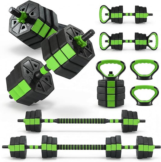 Adjustable Weight Set 44/88Lbs, 4-in-1 Dumbbell Set and Barbell Weight Set for Home Gym, Converts to Kettlebell & Push-Up Stand, Free Weights Dumbbells Set for Men & Women Full Body Workout