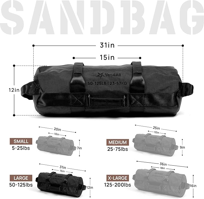 Yes4All Sandbags for Working Out, Adjustable Sand Bags for Weight Training with Handles, Multiple Colors & Sizes 5-200lbs