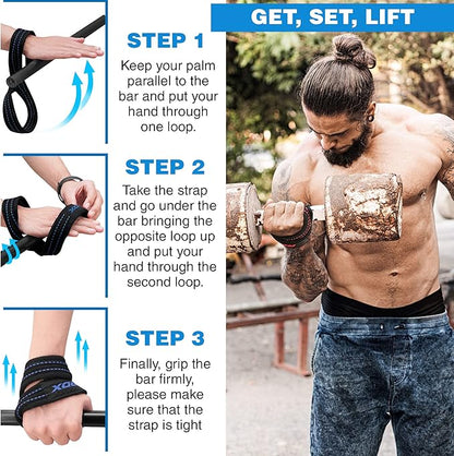 RDX Weight Lifting Straps Figure 8, Anti Slip Strap with Cuffs Wrist Support for Gym Workout Deadlift Powerlifting Bodybuilding Weightlifting, Fitness Strength Training, Hand Bar Grip for Men