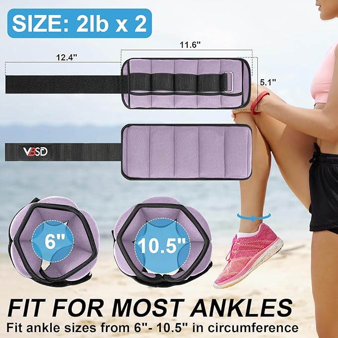 VBSD Adjustable Ankle Weights for Men Women, 2 4 6 8 10 lbs 1 Pair Leg Weight Straps, Weighted Ankle Weight Set with Removable Sandbags for Walking Running Yoga Physical Therapy Gym Home Workout
