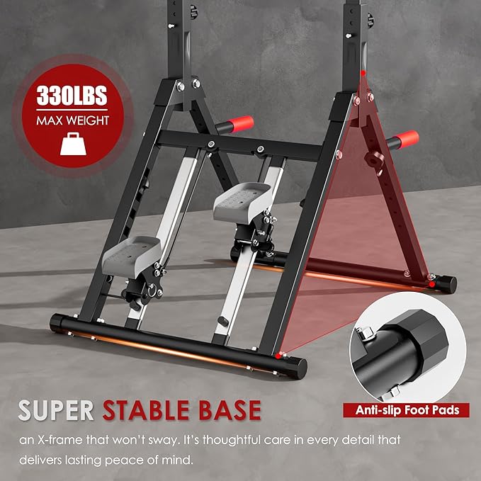 Power Tower Pull Up Station, soges Foldable Pull Up Bar Dip Station with Stair Stepper, Adjustable Free Standing Strength Training Equipment for Home Gym, Multi-Function Workout Tower