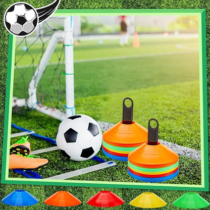 Set of 100 Soccer Cones Disc Cones Soccer Agility Cones Sports Training Cones Multicolor Field Marker Plastic Cones with 2 Holder for Kids Football Basketball Lacrosse Tennis Practice Equipment