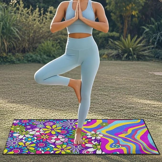 Bulopur Hippie Floral Beach Towel Car Seat Covers Front Seats Breathable Sweat Towel Car Seat Cover for Post Gym Workout Surfing Swimming Running Yoga Blankets