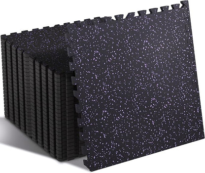 SUPERJARE 0.4'' Thick 24 Pcs 96 Sq Ft Rubber Top Exercise Equipment Mats, High Density EVA Foam Mats with Rubber Top, Interlocking Gym Flooring for Home Gym, Protective Workout Mat, Black/Purple