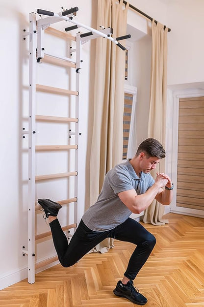 Wooden Swedish Ladder Wall Stall Bar - Indoor Chin Up Bar Workout Equipment for Home Exercise, Physical Therapy, Gymnastics, Fitness