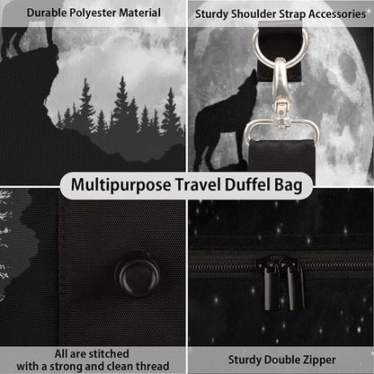Travel Duffel Bag Wolf Moon Tree Theme Sport Tote Gym Bag Waterproof Foldable Carryon Weekend Overnight Training Handbag Sports Duffle Bags for Women Men Boys Girls
