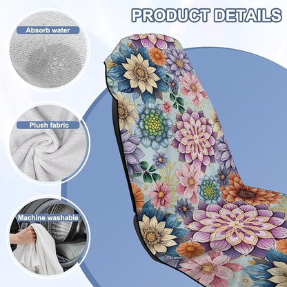 Bulopur Boho Dahlia Floral Car Sweat Towel Seat Cover After Gym Workouts Dogs and Outdoor Activities Beach Towel Car Seat Covers Front Seats Universal Auto Accessories for Women Girly