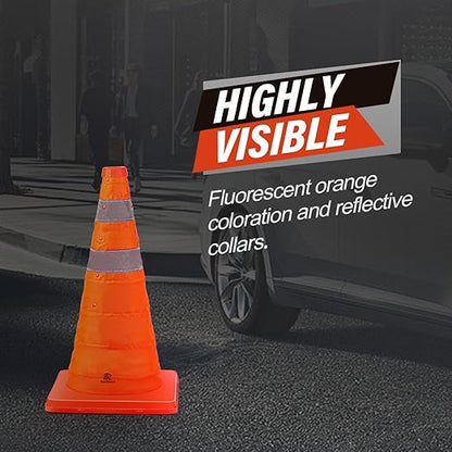RoadHero 18 Inch 20 Pack Collapsible Traffic Safety Cones, Multi Purpose Pop-up Cones with Reflective Collar for Road Safety, Orange Cones for Driving Training, Parking Lots