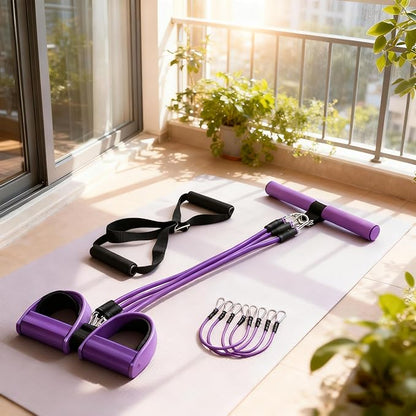 Upgrade 4-Tube Pedal Ankle Puller Resistance Bands, Pedal Puller Resistance Band with Handle for Home Gym,Yoga & Pilates,Ideal to Tone Arms,Abs,Waist Unisex Two