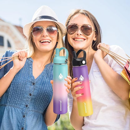 SENDESTAR Stainless Steel Wide Mouth Water Bottle 40oz Double Wall Vacuum Insulated Leak Proof Bottle with New Flex Straw Lid & Spout Lid XIN-WP-40OZ-1