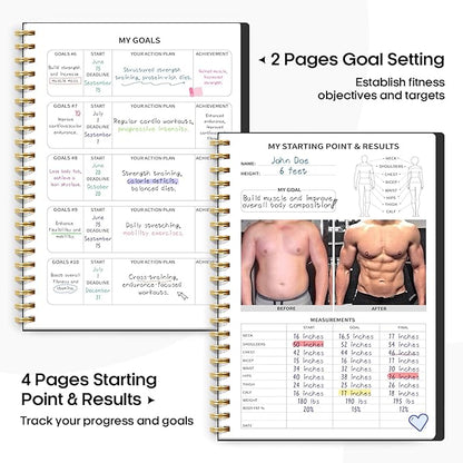 Fitness Workout Journal for Women & Men, A5(5.5" x 8.2") Workout Log Book Planner for Tracking, Progress, and Achieving Your Wellness Goals-Black