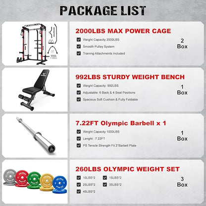 C21 Power Cage, 2000LBS Multi-Function Power Rack with Independent Dual Pulley System, All-in-One Squat Rack for Cable Crossover, Home Gym Workout Machine