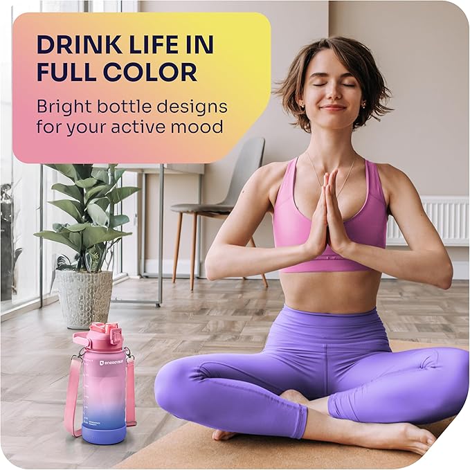 1/2 Gallon Water Bottle with 74.3 oz Capacity - Motivational Time Markers for Daily Hydration Goals - Leakproof BPA Free Tritan with Removable Straw