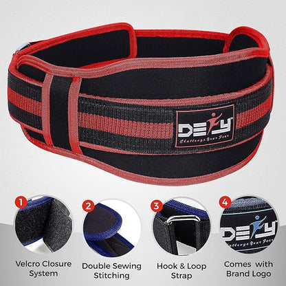 DEFY Weight Lifting Belt Lumbar Support with Neoprene Double Back Belt 5 Inches Wide Gym Training Fitness Exercise Bodybuilding Firm and Comfortable with Back Injury Protection