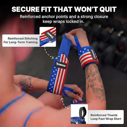 DMoose Fitness Wrist Wraps for Weightlifting 18" - Heavy Duty Gym Wrap with Hand Thumb Loop for Support & Pain Relief, USPA Approved Powerlifting, Weight Lifting Wrist Straps for Men & Women Work Out
