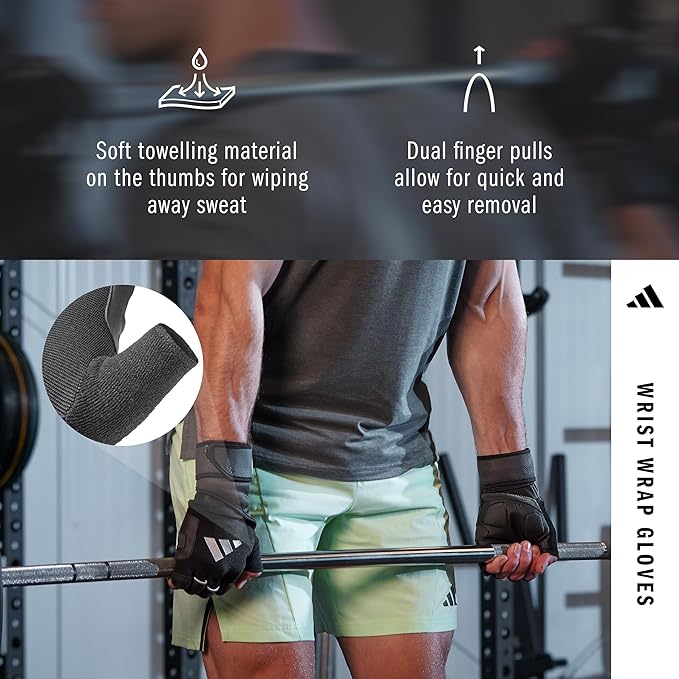 Adidas Wrist Wrap Training & Weightlifting Gloves, Fingerless Workout Gloves