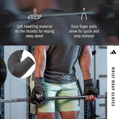 Adidas Wrist Wrap Training & Weightlifting Gloves, Fingerless Workout Gloves