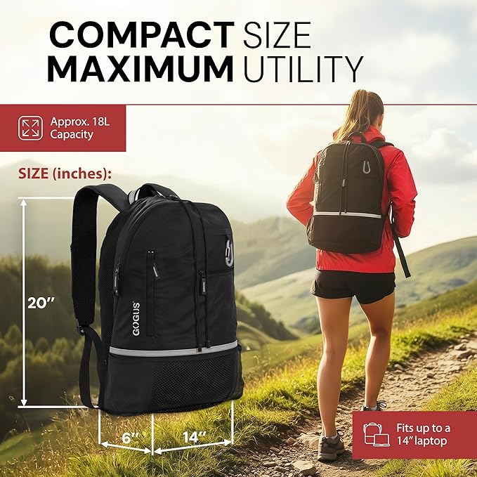 GOGUS Hybrid Gym Backpack for Men & Women with Closure - 18L Sports Backpack with Dual Water Bottle Pockets, Mesh Compartment for Gym, Travel - Water Resistant & Reflective Trim Workout Bag