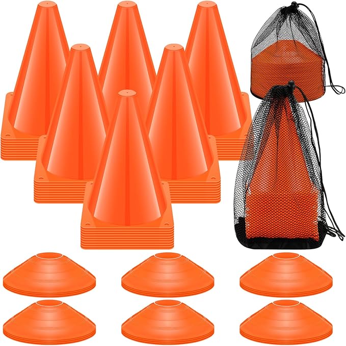 Vinsot 108 Pack Plastic Traffic Cones Set 48 Pack Agility Field Marker Soccer Cones 60 Pack Disc Training Cones with 3 Portable Bags for Skating Basketball Football Practice Drills (Orange)