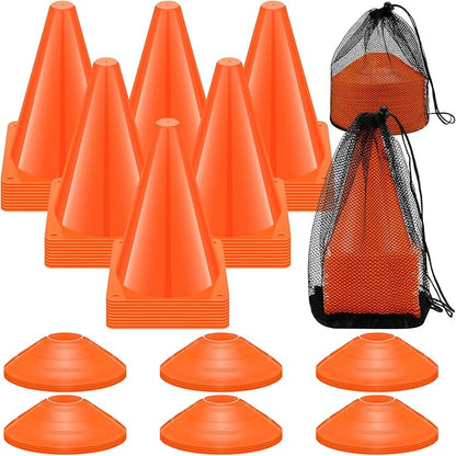 Vinsot 108 Pack Plastic Traffic Cones Set 48 Pack Agility Field Marker Soccer Cones 60 Pack Disc Training Cones with 3 Portable Bags for Skating Basketball Football Practice Drills (Orange)