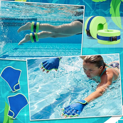 Water Aerobics Set for Aquatic Exercise 1 Pair Swimming Glove 2 Pcs Foam Swim Aquatic Cuffs Water Weights Pool Resistance Fitness Equipment for Swimming Training Workouts