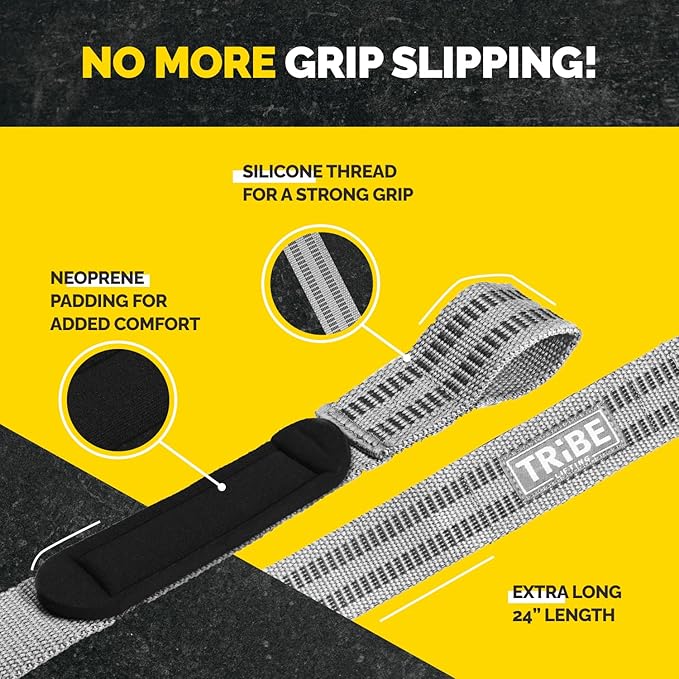 Tribe Lifting Heavy Duty Wrist Wraps & Lifting Straps for Weightlifting - Wrist Straps for Weightlifting Men with Silicone Grip & Padding - Gym Wrist Wraps and Lifting Straps